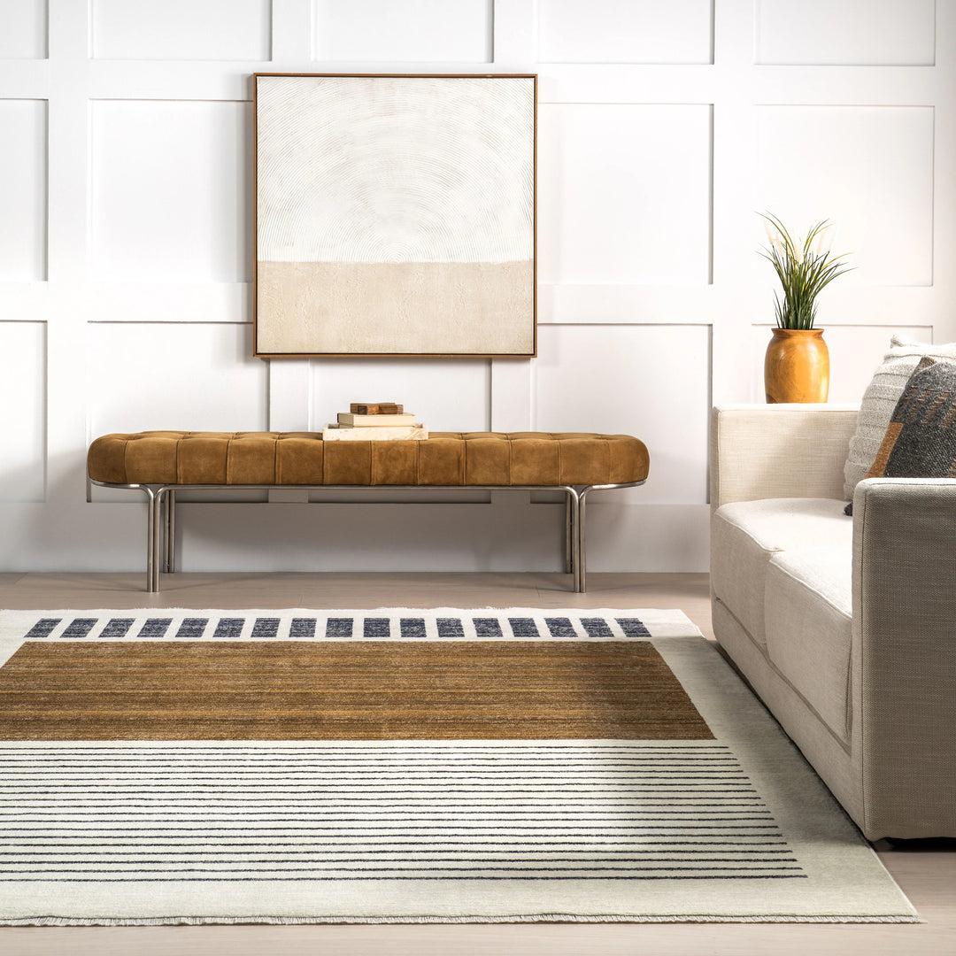Keeva Modern Striped Fringe Area Rug