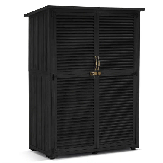 Outdoor Storage Cabinet Shed, Shuttered Doors with Lock, Wooden 0709 / 0808 / 1900