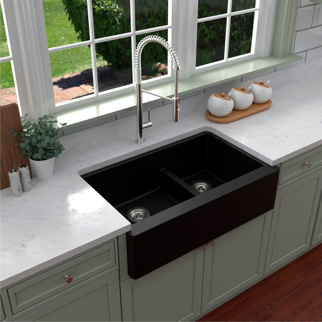 Farmhouse/Apron-Front Quartz Double Bowl Kitchen Sink