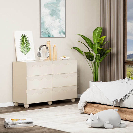 Wave Front 6 Drawers Dresser Handle-Free Modern Storage Cabinet