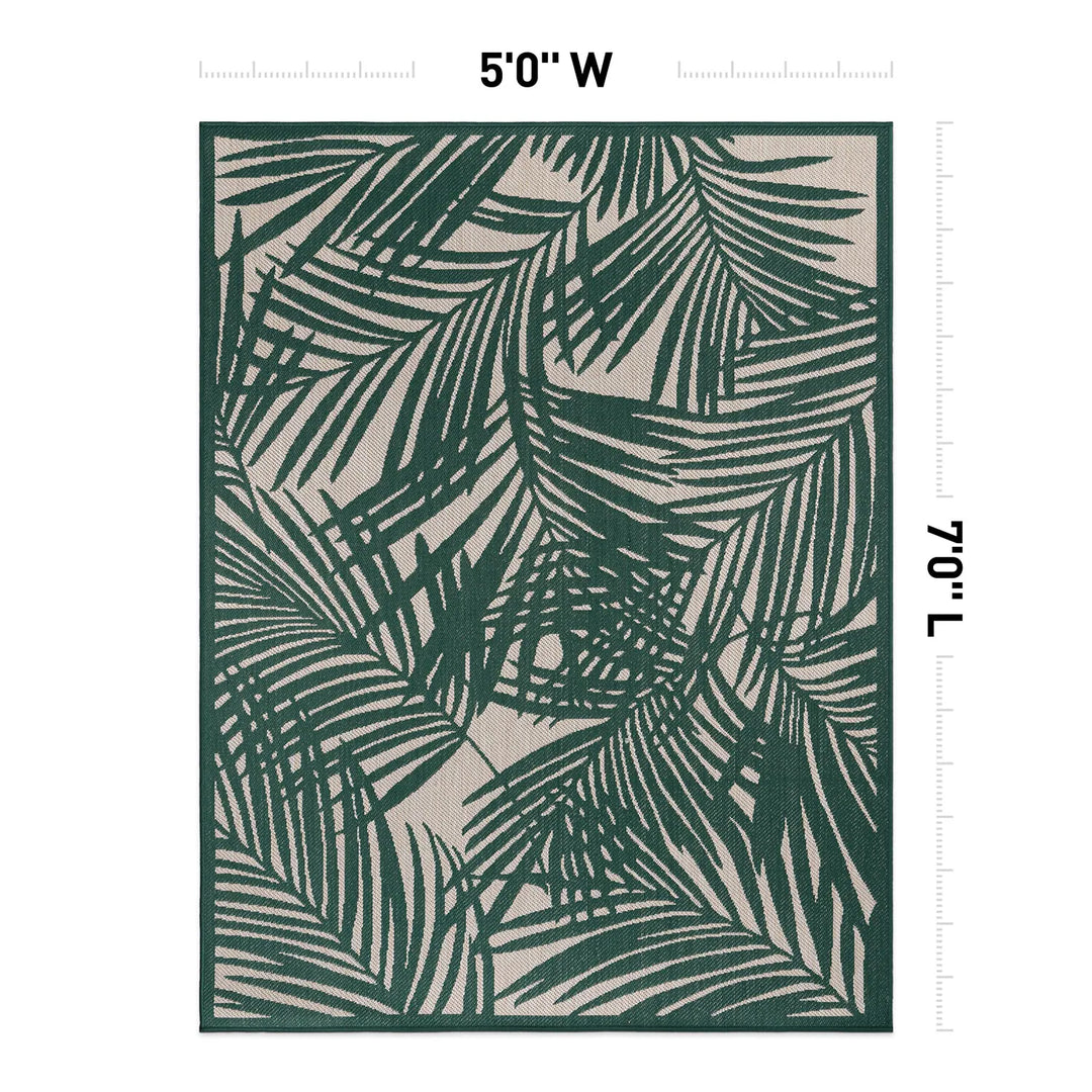 Contemporary Palm Leaf Textured Flat Weave Indoor/Outdoor Area Rug