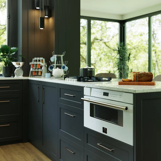 Espresso Capoliveri 30" Microwave Drawer in White, 1.2 Cu.Ft., 1000 Watt, Antique Brass Handle