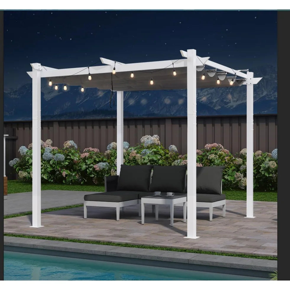 Gazebo Outdoor Retractable White Heavy-Duty Aluminum Pergola with Extra Top Roof