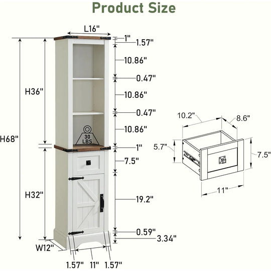 Farmhouse Slim Bathroom Storage Cabinet, 68" Tall Storage Cabinet
