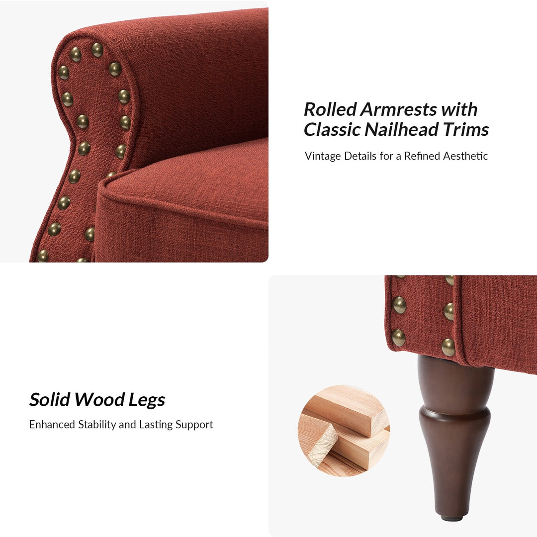 Nyctelius Upholstered Comfy Accent Chair with Turned Wooden Legs and Nailhead Trim Set of 2 by