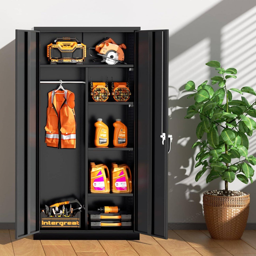 63''-72'' H Large-Capacity Lockable Closet Garage Storage Work Cabinet with Locking Doors and Adjustable Shelves