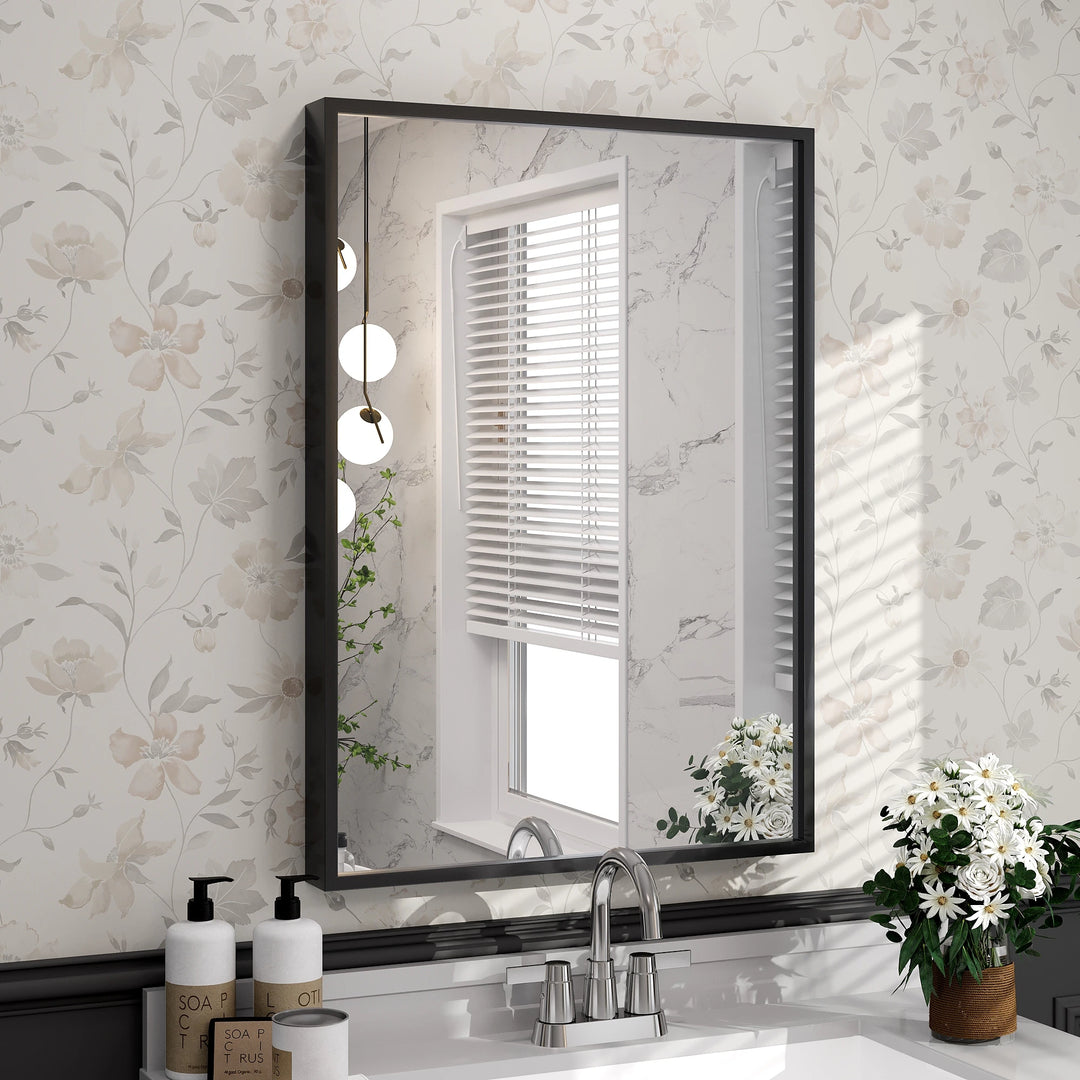 Modern Metal Framed French Cleat Mounted Wall Bathroom Vanity Mirror