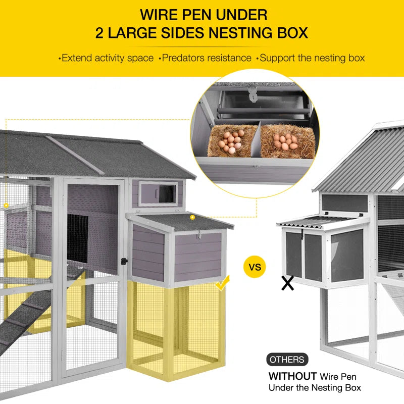 25.7 Square Feet Chicken Coop with Chicken Run for up to 10 Chickens