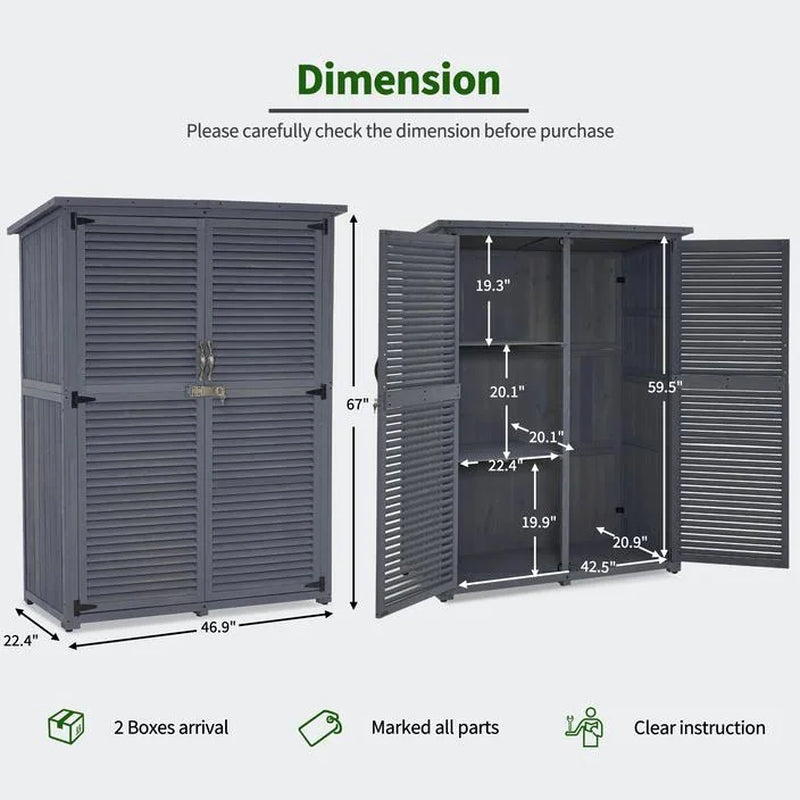 Outdoor Storage Cabinet Shed, Shuttered Doors with Lock, Wooden 0709 / 0808 / 1900