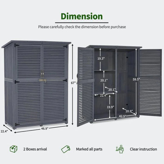 Outdoor Storage Cabinet Shed, Shuttered Doors with Lock, Wooden 0709 / 0808 / 1900