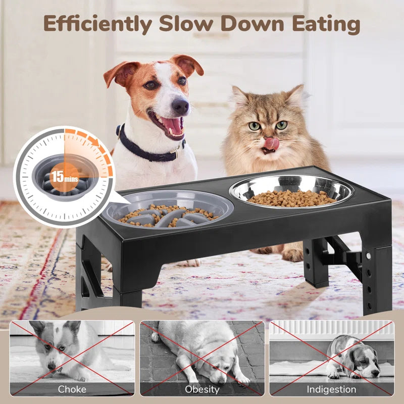 Elevated Dog Bowls, Dog Feeder with Stainless Steel Bowl & Slow Feeder Dog Bowl, 5 Heights Adjustable Raised Dog Bowls Stand