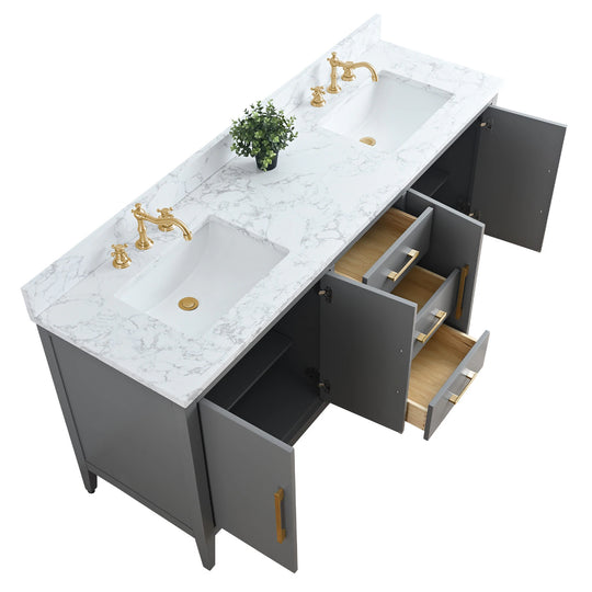 72" Double Sink Bathroom Vanity Cabinet with Engineered Marble Top