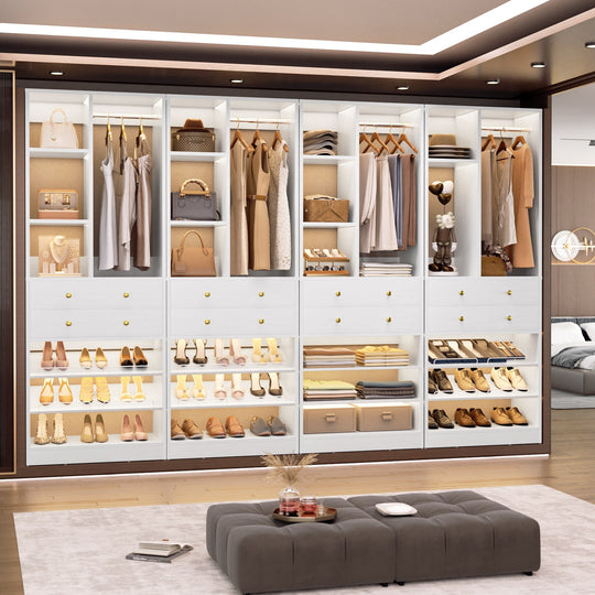 Grimm 28'' Closet Organizer with Shoe Racks and Drawers, Closet System with Hanging Rod and Adjustable Shelves