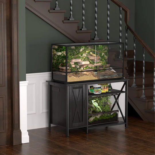 40-120 Gallon Reptile Tank Stand with Power Outlet, Terrarium Stand with Storage Cabinet, 48" X 24" Tabletop