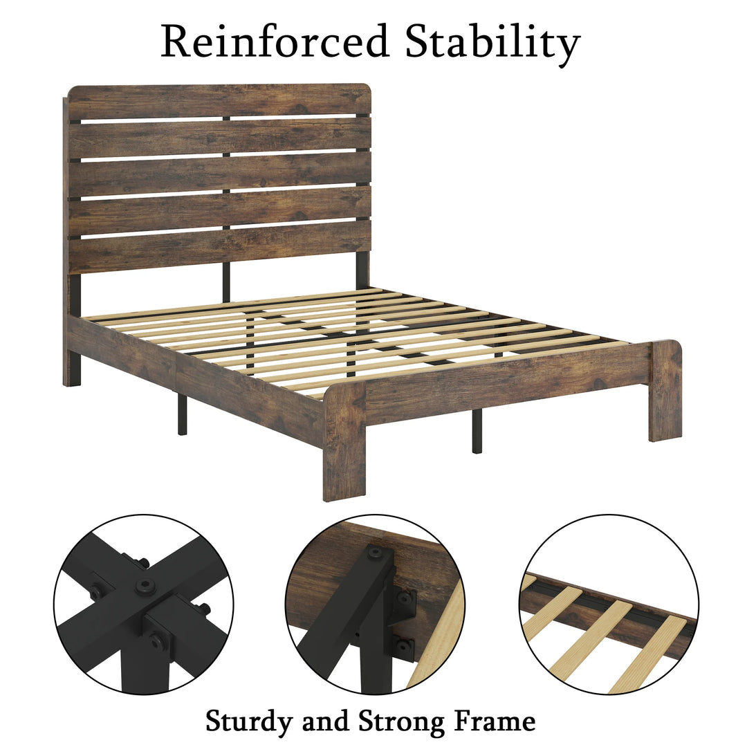 Full Wood Platform Bed Frame, Noise-Free, No Box Spring, Large Underbed Storage, Industrial Style