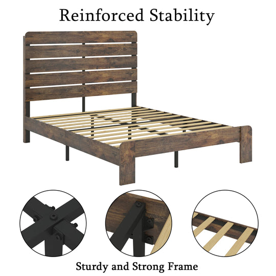 Full Wood Platform Bed Frame, Noise-Free, No Box Spring, Large Underbed Storage, Industrial Style