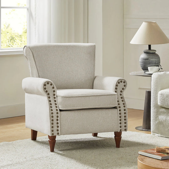 Nyctelius Upholstered Comfy Accent Chair with Turned Wooden Legs and Nailhead Trim Set of 2 by