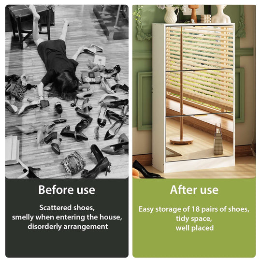 Mirrored Flip Drawer Shoe Cabinet Storage Cabinet Organizer