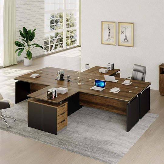 WESOME 63-Inch L Shaped Executive Desk, Industrial Modern Office Desk with 3 Storage Drawers