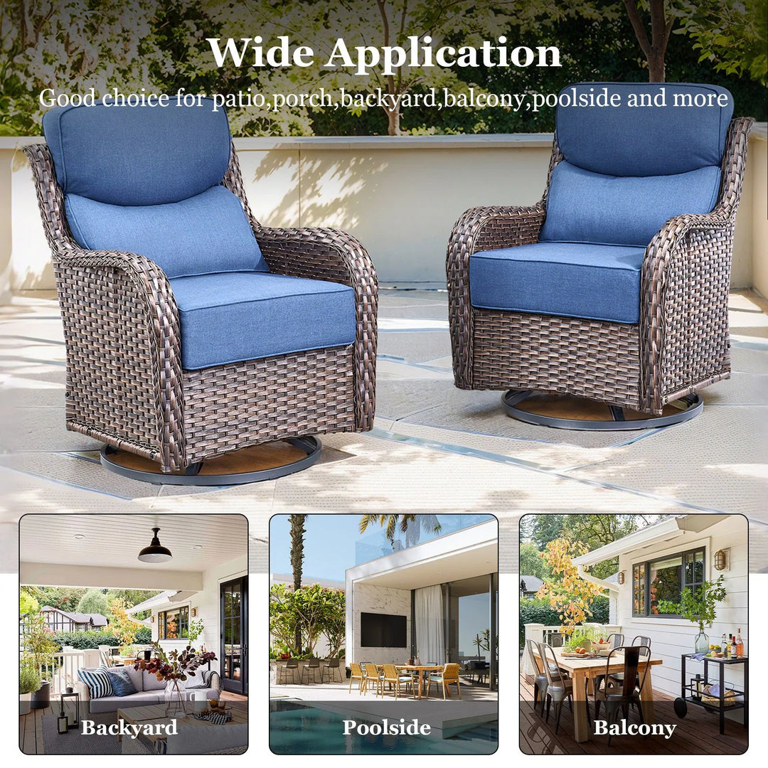 Outdoor Patio Sofa Swivel Chair with 6-Inch Thick Cushions Set