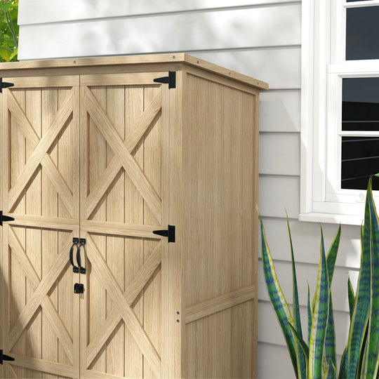 Wooden Garden Shed, Outdoor Storage Cabinet with Waterproof Asphalt Roof, Narrow Tool Shed with Shelves