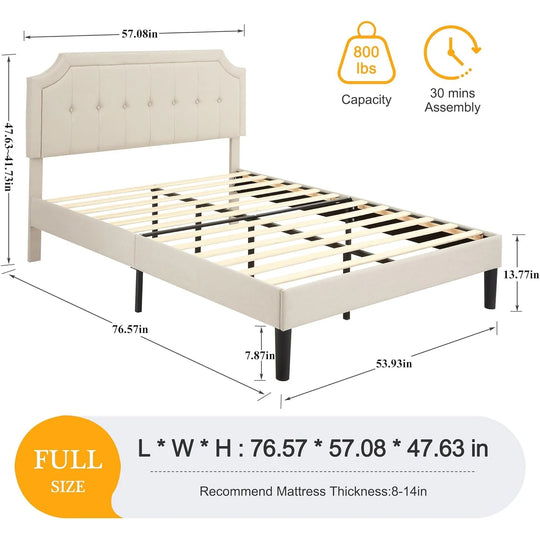Javlergo Modern Upholstered Bed Frame with Height Adjustable Headboard Heavy-Duty Frame No Box Spring Needed