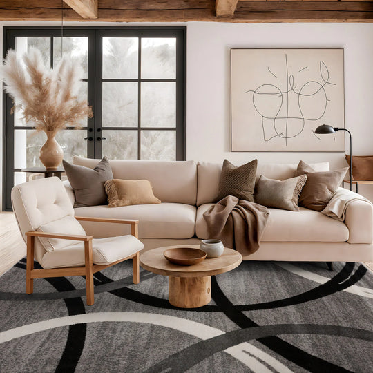 Contemporary Abstract Circles Design Area Rug