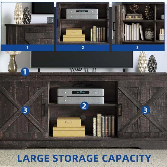 Farmhouse TV Stand with Barn Door Media Console Entertainment Center with Storage Cabinets