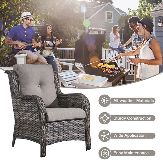 Outdoor Wicker High Back Club Chair with Cushions (Set of 2)