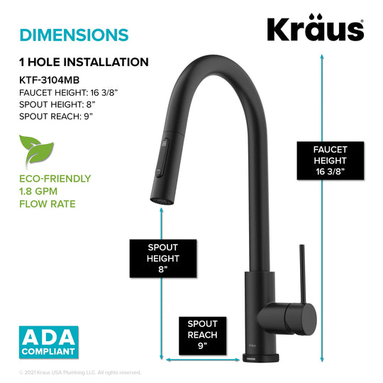 2-Function 1-Handle 1-Hole Pulldown Sprayer Brass Kitchen Faucet