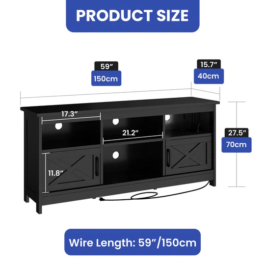 Mercato Modern Farmhouse TV Stand Media Console Media Center with LED Light and Charging Station