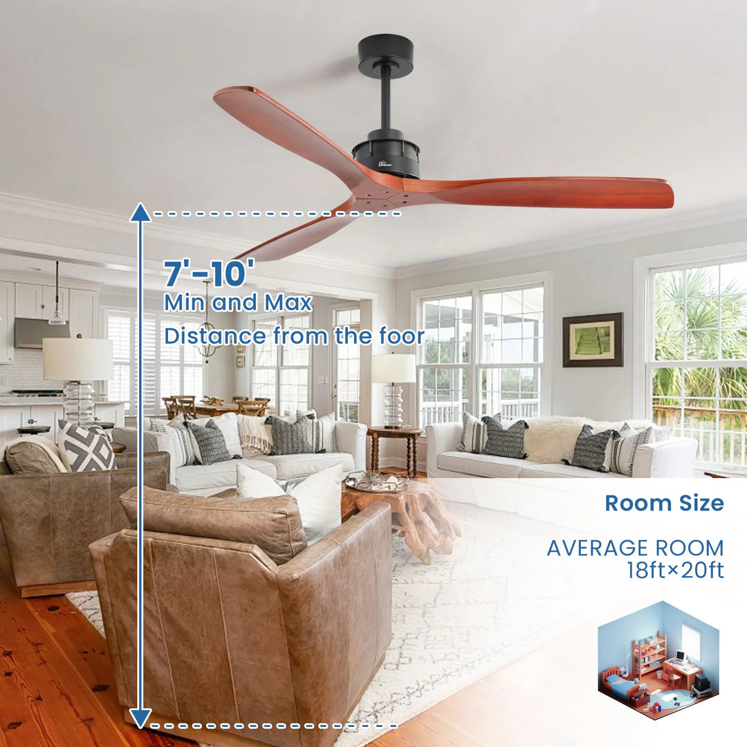 Sofucor 42"/48"/ 52"/60"Noiseless Walnut Wood Ceiling Fan with Remote Control, Integrated Light Optional