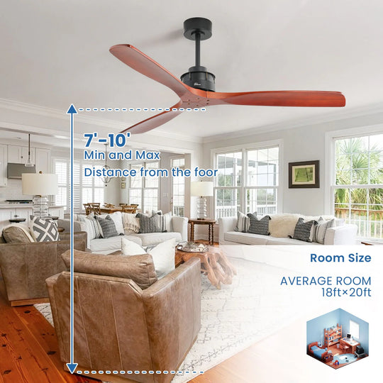 Sofucor 42"/48"/ 52"/60"Noiseless Walnut Wood Ceiling Fan with Remote Control, Integrated Light Optional