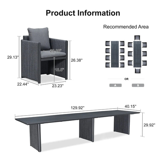 Sanori Patio Outdoor Dining Set Modern Large Weather-Resistant Aluminum for Garden Backyard Kitchen-Grey