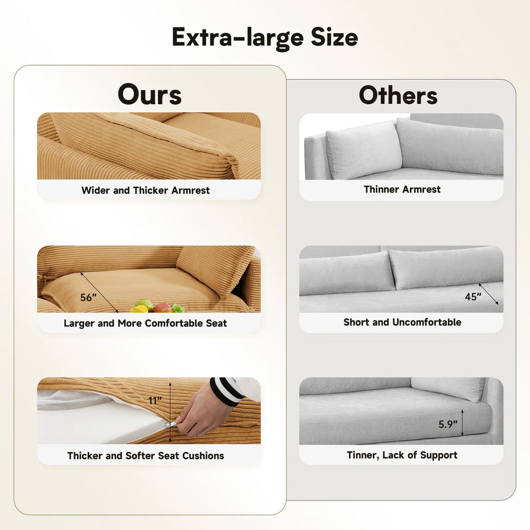 Corduroy Sectional Sofa with Removable Ottomans & Ultra-Soft Cushions for Living Room & Bedroom