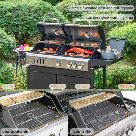 Synae  3 - Burner 2-In-1 Charcoal and Gas Grill