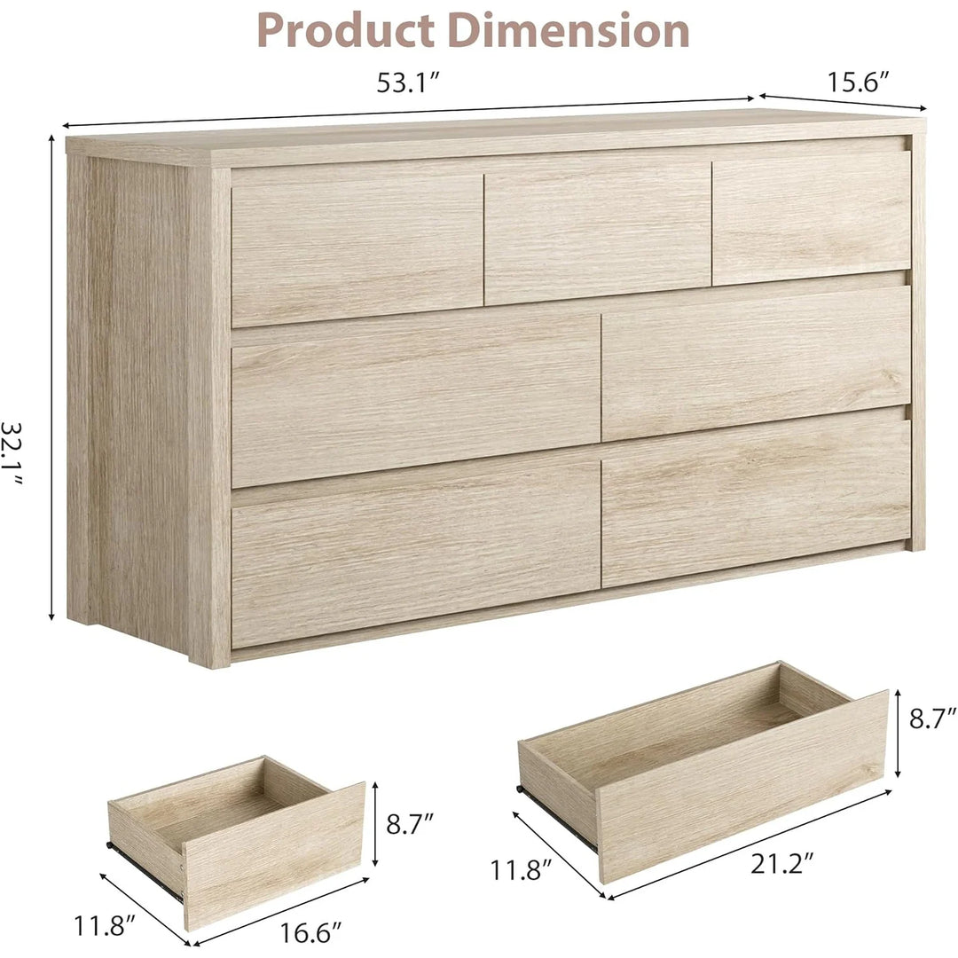 7-Drawer Dresser for Bedroom,Wide Wood Chest with Handle-Free Design,Modern Storage Cabinet for Living Room or Entryway