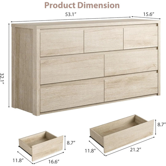 7-Drawer Dresser for Bedroom,Wide Wood Chest with Handle-Free Design,Modern Storage Cabinet for Living Room or Entryway