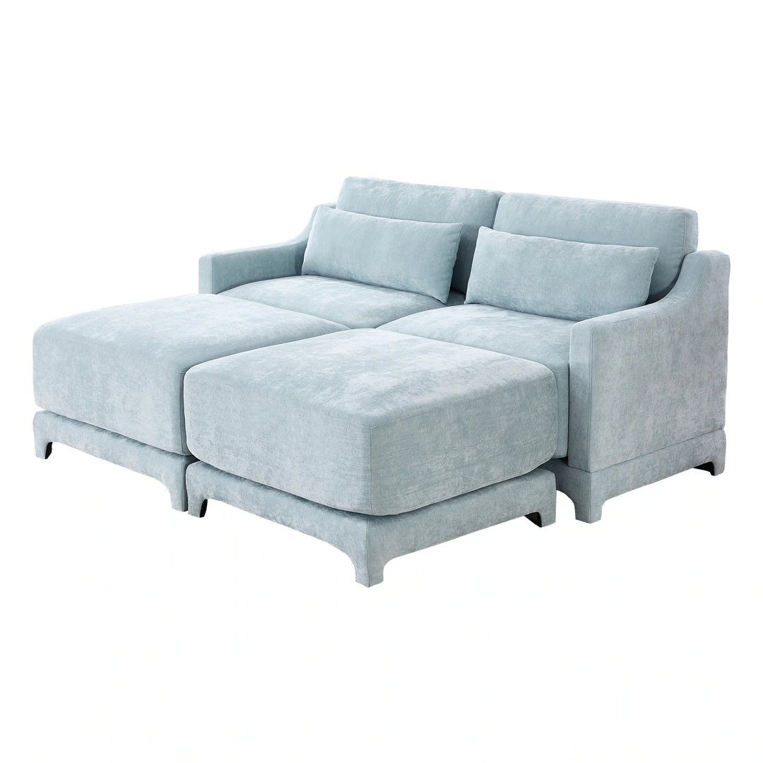 Modern Chenille 4-Seater Sofa with 2 Ottoman, Lumbar Cushions, Ergonomic Backrest, High-Resilience Spongeand Tufted Armrests