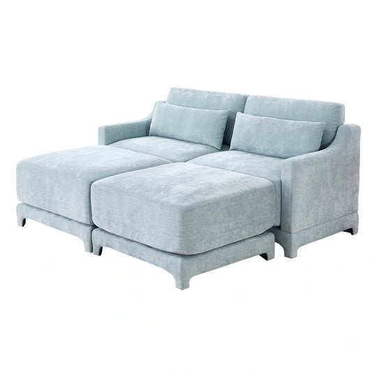 Modern Chenille 4-Seater Sofa with 2 Ottoman, Lumbar Cushions, Ergonomic Backrest, High-Resilience Spongeand Tufted Armrests