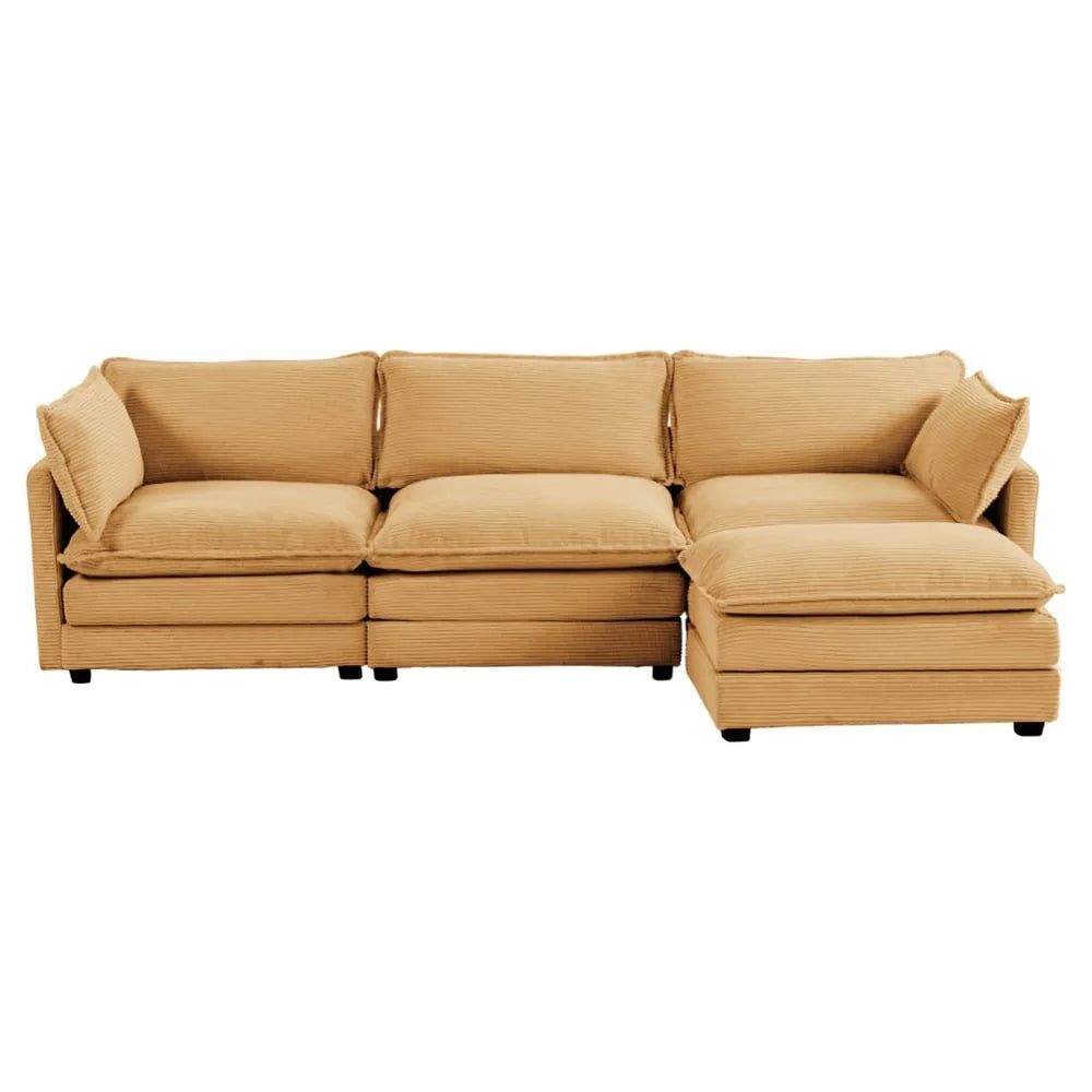 Corduroy Sectional Sofa with Removable Ottomans & Ultra-Soft Cushions for Living Room & Bedroom