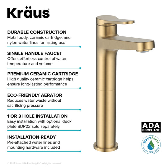 Indy Single Handle Vessel Bathroom Faucet with Pop up Drain
