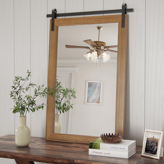 Farmhouse Barn Door Solid Wood Frame Bathroom Vanity Wall Mirror