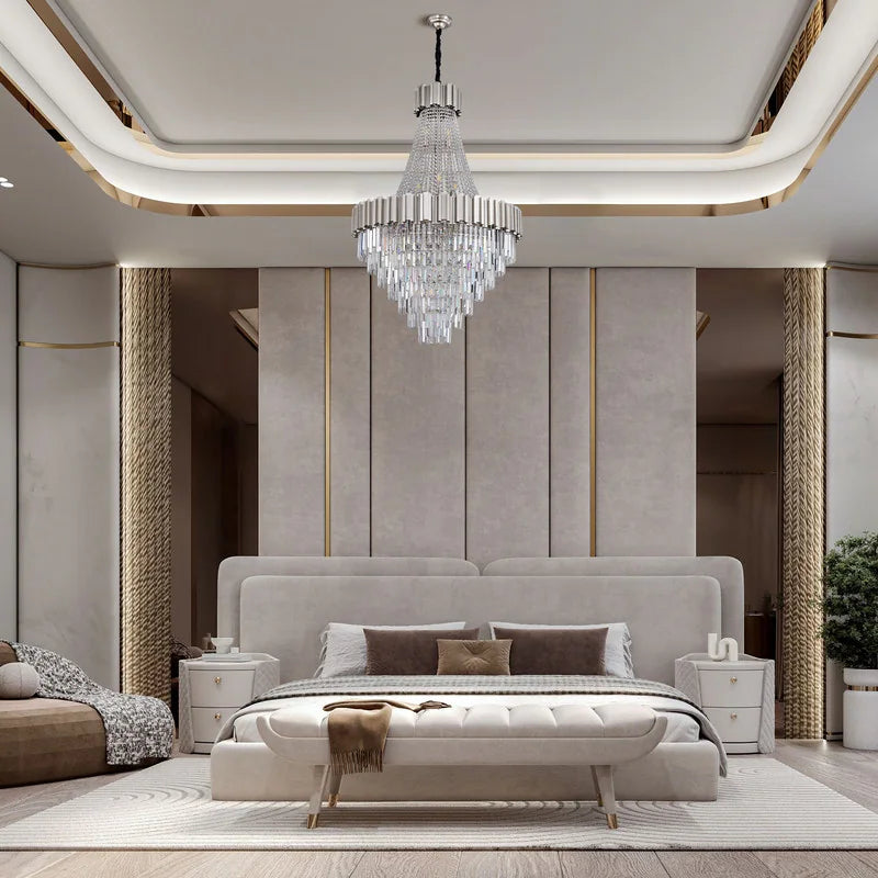 Large Crystal Chandelier - 35.4"Modern 6-Tier 17-Light Chrome Ceiling Light, Luxury K9 Crystal