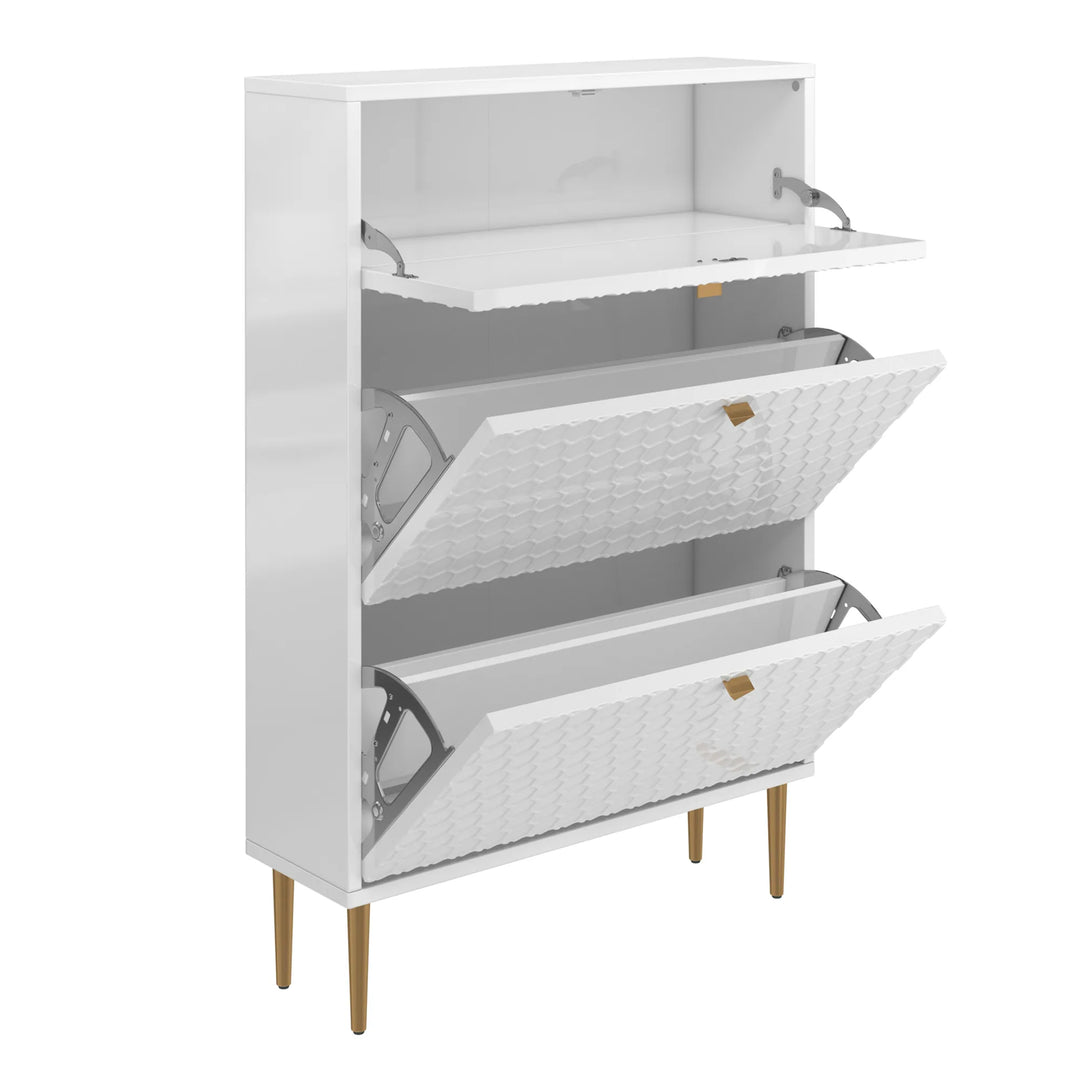 Wood 24 Pairs Shoe Storage Cabinet with 3 Flip Drawers