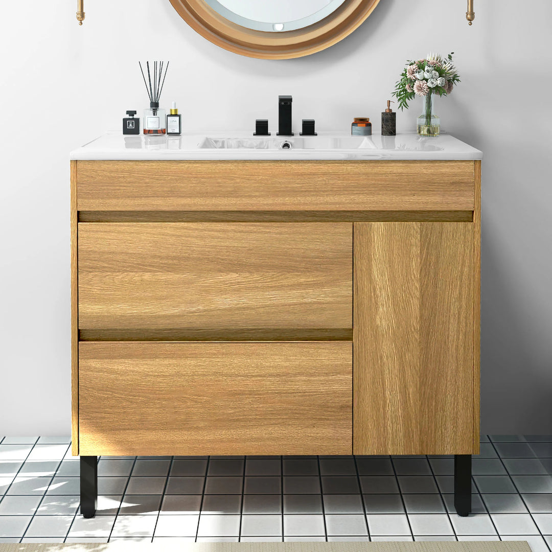 37" Freestanding Single Bathroom Vanity with 1 Soft Closing Cabinet & 2 Drawers