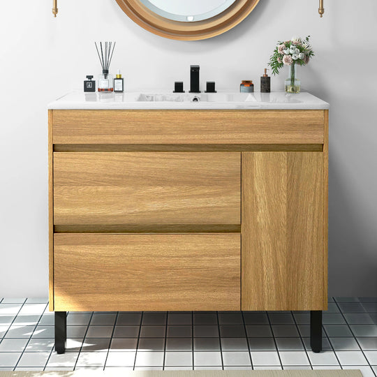 37" Freestanding Single Bathroom Vanity with 1 Soft Closing Cabinet & 2 Drawers