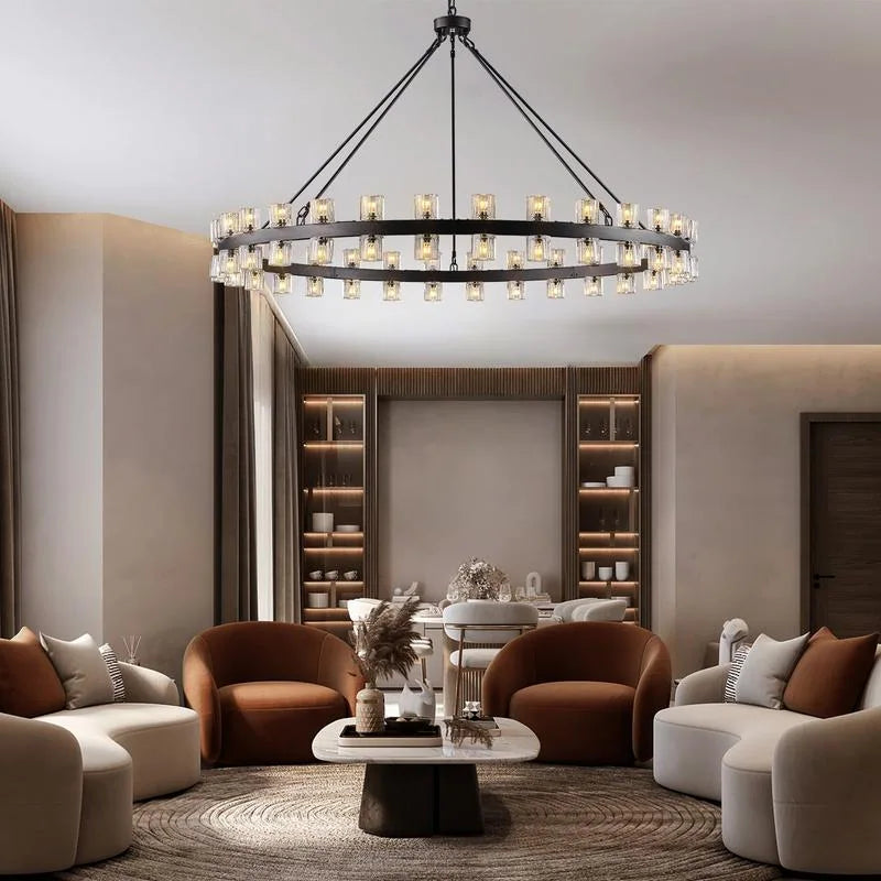 Wagon Wheel Chandelier with Crystal Shade