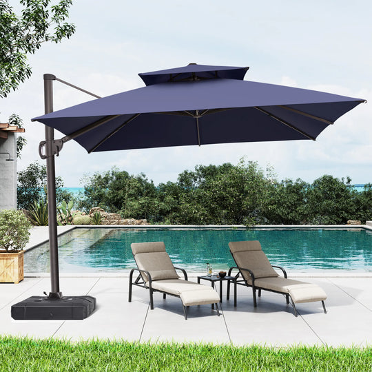 11 X 11 FT Outdoor Square Patio Cantilever Offset Umbrella with Crank and 360 Degrees Rotation