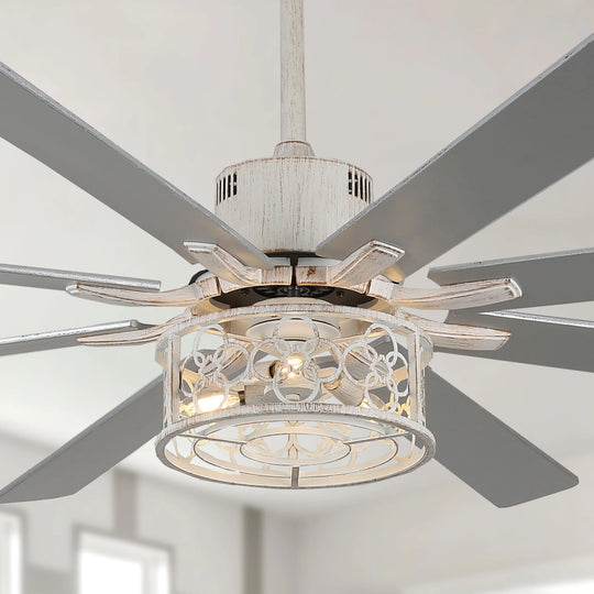 72" Rustic Large Ceiling Fan with Light and Remote 6-Speed 3-Light Farmhouse Metal Caged Black Ceiling Fan